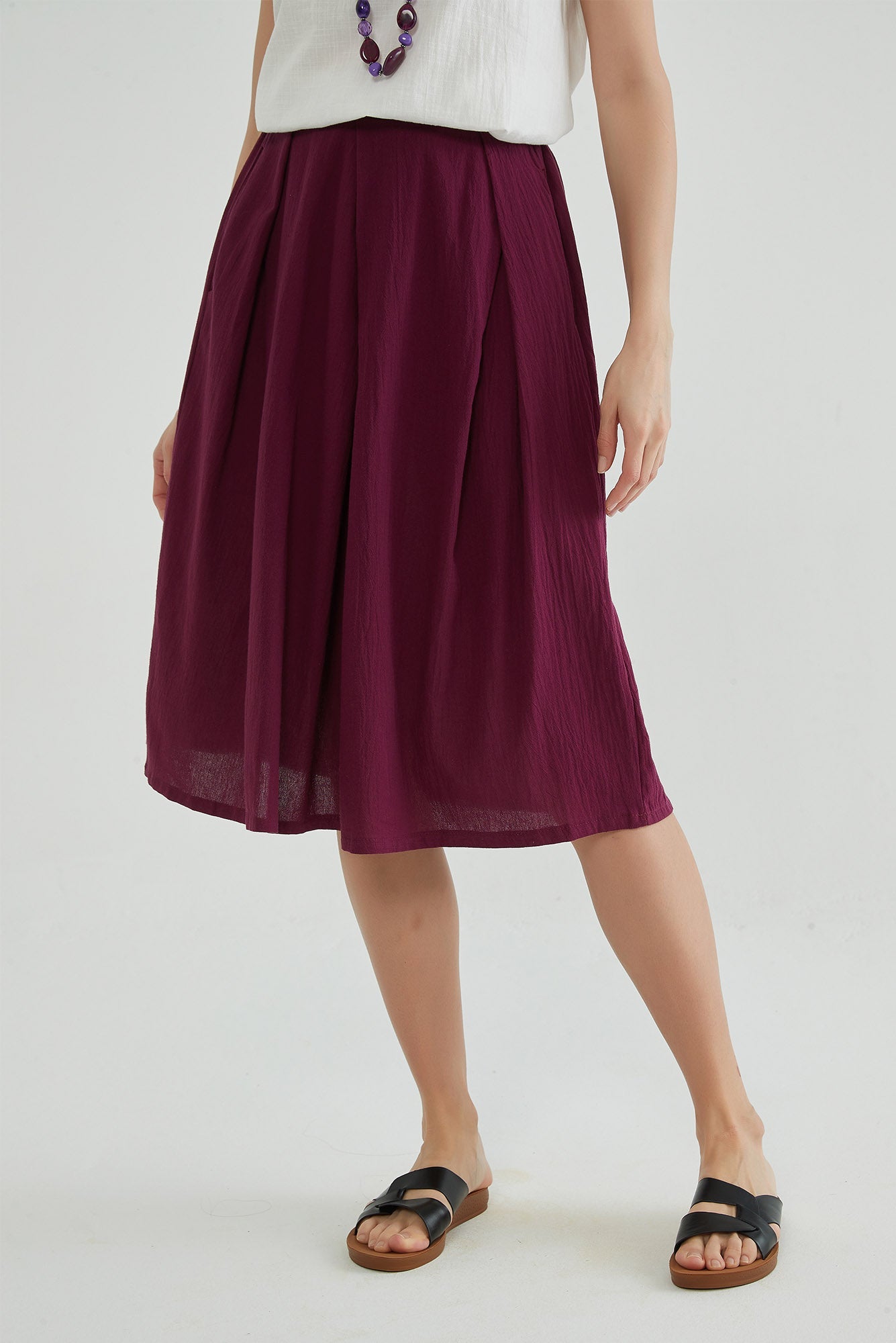 Wine Berry A Line Cotton Linen Skirt - Whisper Mint
